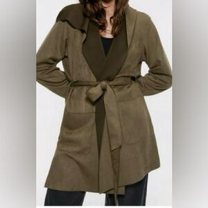 Zara faux suede Belted Hooded Coat Sz M